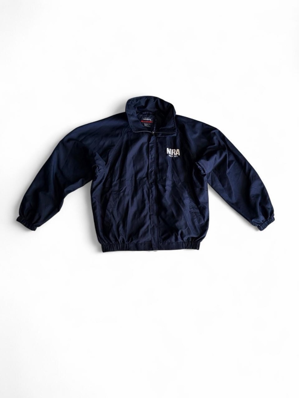 Landway Men's Medium NRA Embroidered Lightweight Windbreaker Jacket Navy Blue